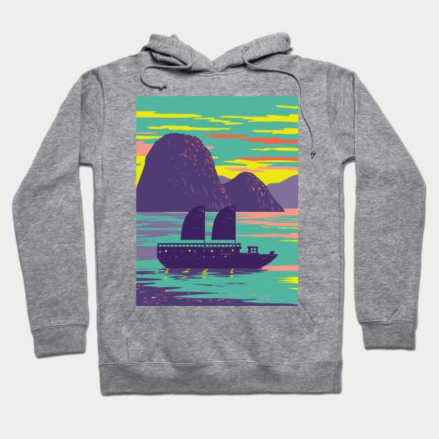 Ha Long Bay or Halong Bay with Junk Boat Vietnam WPA Art Deco Poster Hoodie by patrimonio